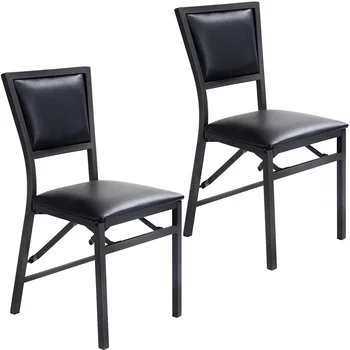 

Set of 2 Metal Black Modern Folding Chair Dining Chairs Solid Metal Construction PU Leather Padded Seat and Back Chairs HW52161