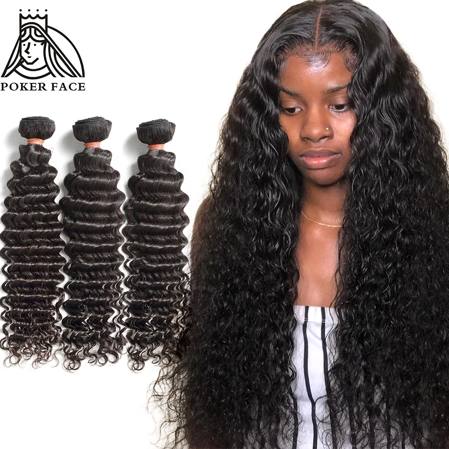 

Poker Face Peruvian Deep Wave Bundles Deal Can Buy 3/4 Bundles 100% Non Remy Human Hair Extensions Peruvian Hair Bundles For Black Women