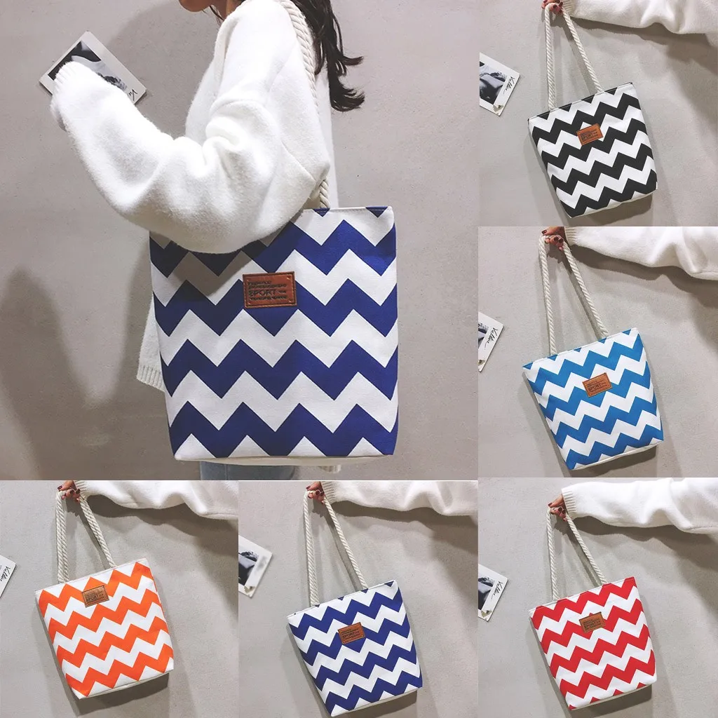 Best 2019 Casual Handbags Fashion Women Stripe Pattern Large Bags Torebka Capacity Canvas Shoulder Shopper Big Bag Sac Handbag #C10