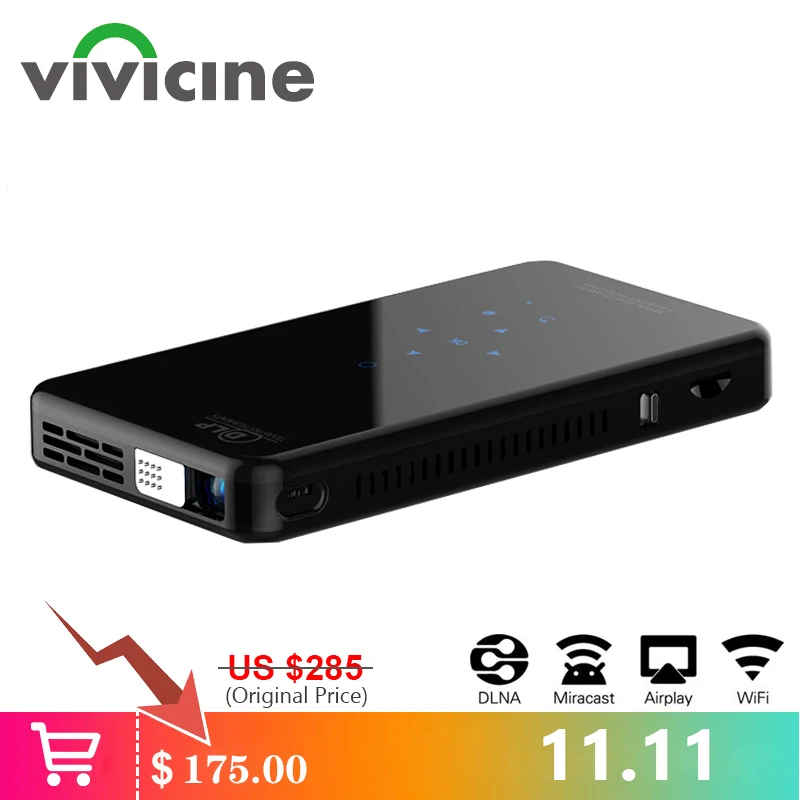 Vivicine X2 светодиодный мини-проектор, Android 7,1, 4200 мАч, умный HDMI USB PC Игры ручной Беспроводной мобильный Proyector