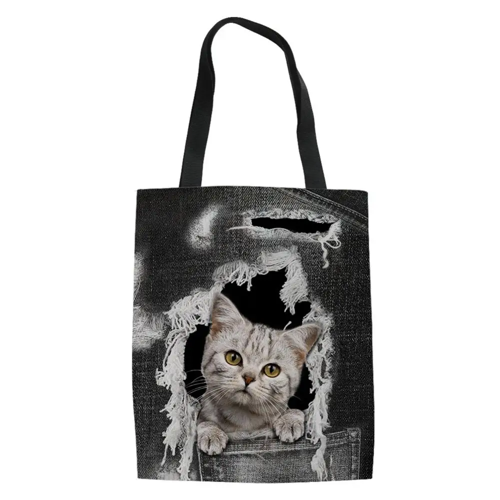 CC3662Z22 Coloranimal, новинка, женские сумки на плечо, милый кот/собаки, на рваных ковбойских карманах, женская сумка, большая холщовая многоразовая сумка для покупок - Цвет: CC3662Z22