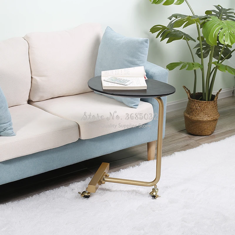 Creative Simple Oval Tea Table Mobile Solid Wood Wrought Iron Sofa