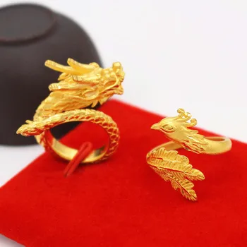 

jewelry new brass gold-plated wedding ring dragon and Phoenix opening ring wholesale domineering couple pair jewelry