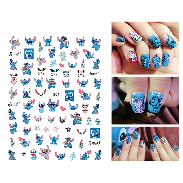 1PCS Disney Cartoon Anime Collection Star Design Nail Sticker Mickey Mouse Donald Duck Lion King Mermaid Stitch Nail Slider WG201