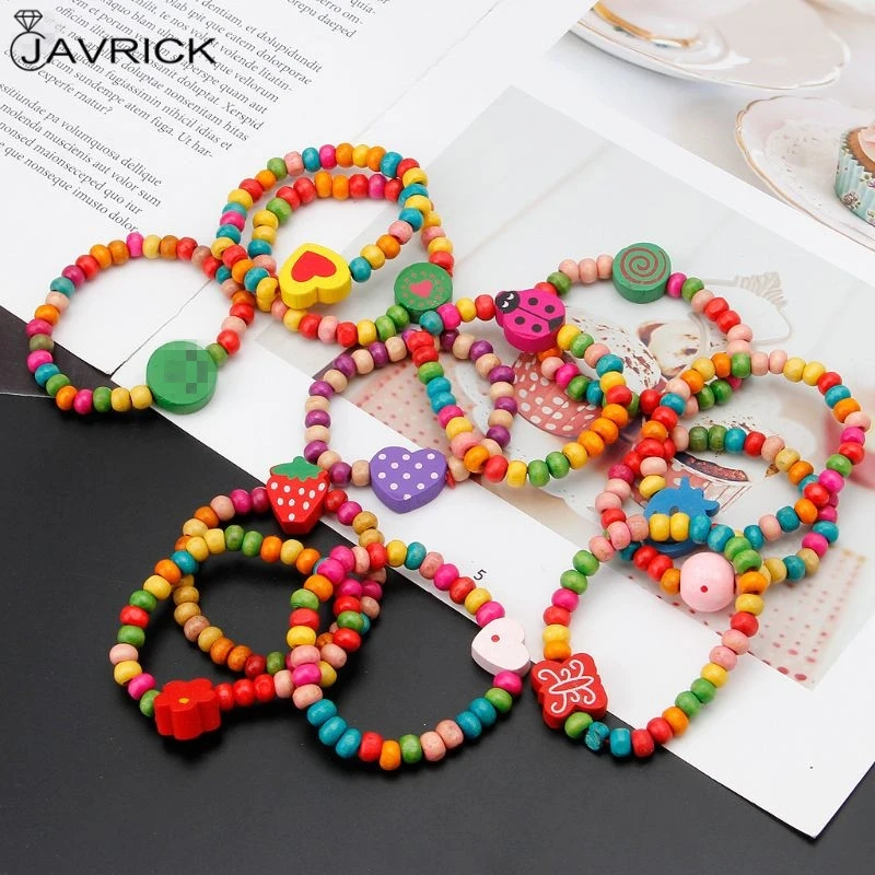 Colourful Wooden Bracelets 12Pcs/Set for Little Girls