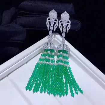 

green color natural small fresh water pearl and agate mixed tassles drop earring 925 sterling silver with cubic zircon