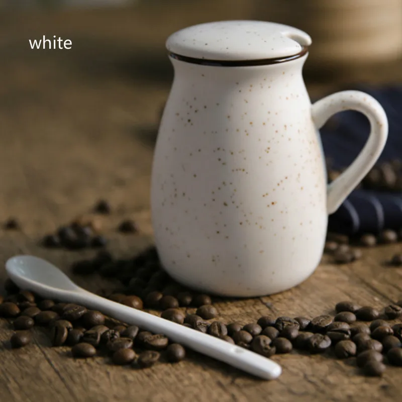 White starry sky 400 мл Корейская керамическая кружка, чашка для кофейного напитка с крышкой, ложка, чашка для молока, 8 видов стилей, простые милые кружки, цветные кружки, Кружка для Гипсофилы - Цвет: White starry sky