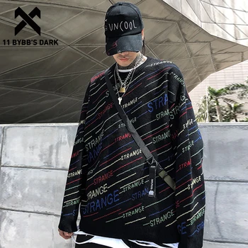

11 BYBB'S DARK Letter Printed Knitwear Pullover Mens 2020 Harajuku Streetwear Autumn Winter Casual Hip Hop Sweater Outwear