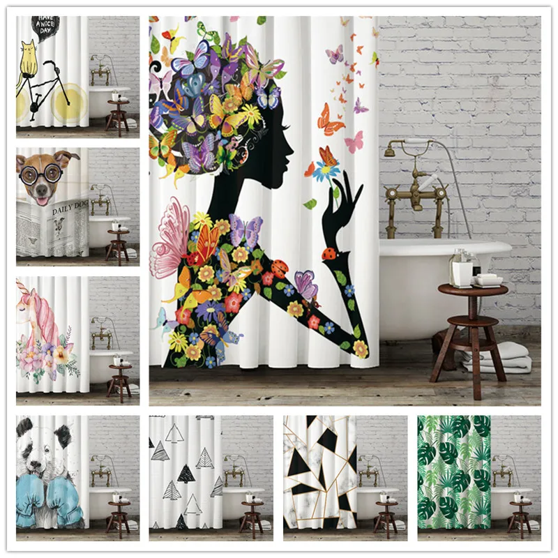 Butterfly Flower Pattern Woman Shadow Shower Curtains Home Decor Bathroom Decorative Curtain Bath Bathtub Fabric | Дом и сад