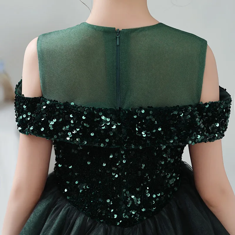 Kids Girls Formal Evening Party Gowns Long Wedding Princess Flower Girls Dresses Sequins Tulle Junior Bridesmaid Dress For Girls