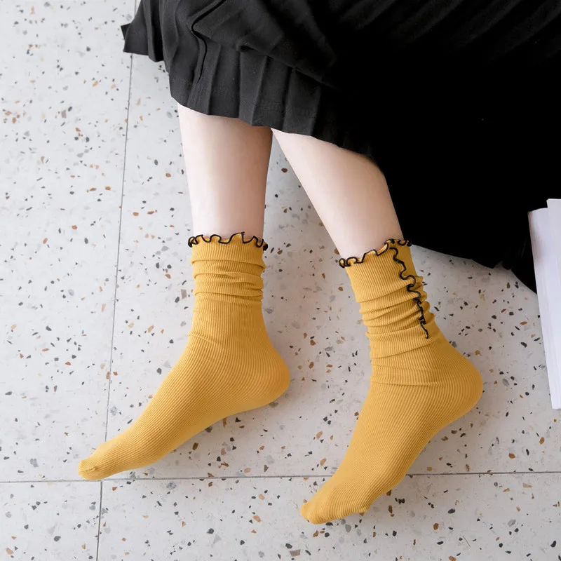 10Pairs New winter socks women Sen Department of socks Japanese piles of wood ear velvet lace tube socks woman