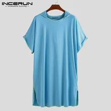 Модные мужские халаты с капюшоном однотонные женские пуловеры быстросохнущие каникулы короткий рукав халаты пляжный халат мужские INCERUN S-5XL