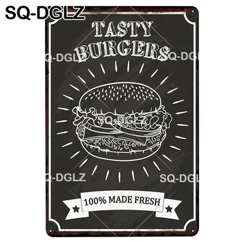 

[SQ-DGLZ]TASTY BURGERS Tin Sign Vintage Bar Decor Metal Sign Plaque Vintage Pub Bar Decor Metal Borden Art Poster Plate