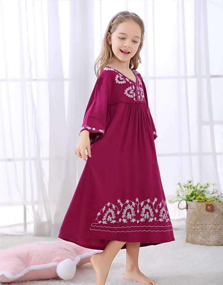 Girls' sleepwear summer Pure Cotton Embroided Dress Pajamas princess nightgown for children kids homeclothes sleep dress