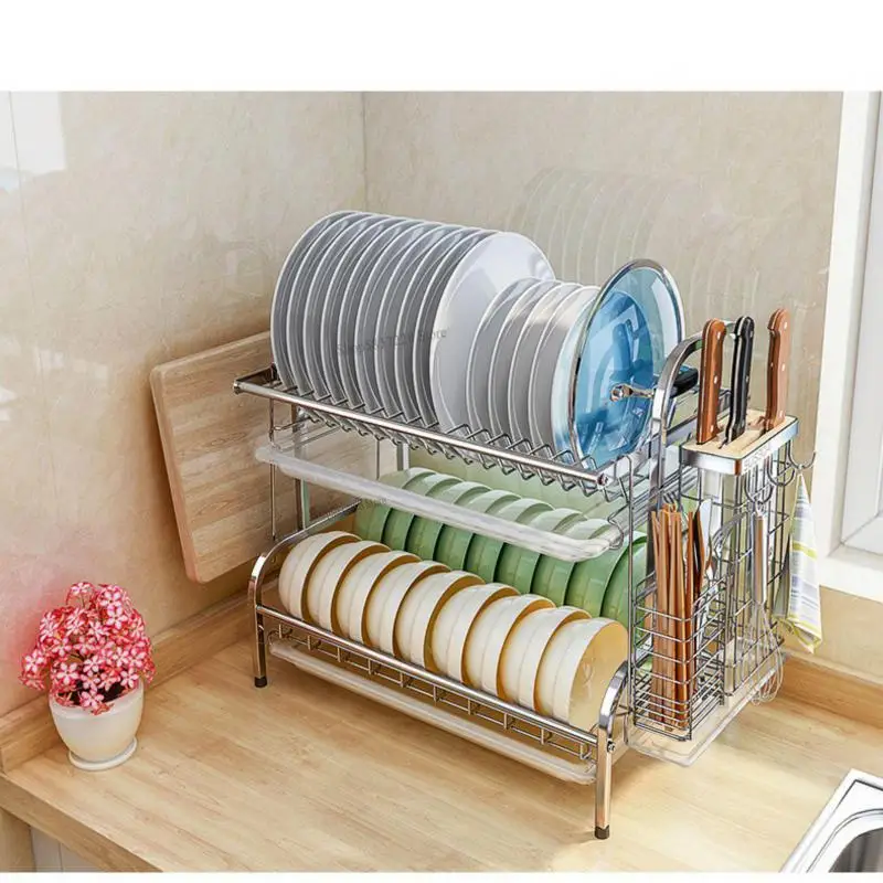 304 stainless steel dish rack drain kitchen household water filter tableware storage box to dry and put the | Дом и сад
