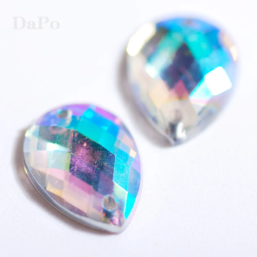 100pcs 10x14mm Teardrop Acrylic Sewing Rhinestones Flatback Two Holes Clear AB color Jewelry Dress DIY Gemstone | Дом и сад
