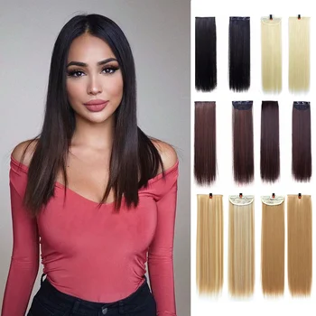 

DIANQI 3 clip on synthetic hair extensions 1 piece 7 colors long straight on high temperature fiber hair extensions