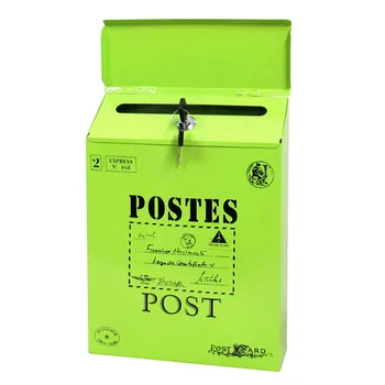 

With Lock Ornaments Postal Vintage Letter Box Newspaper Home Decor Durable Colorful Iron Mailbox Wall Mount Paint Yard