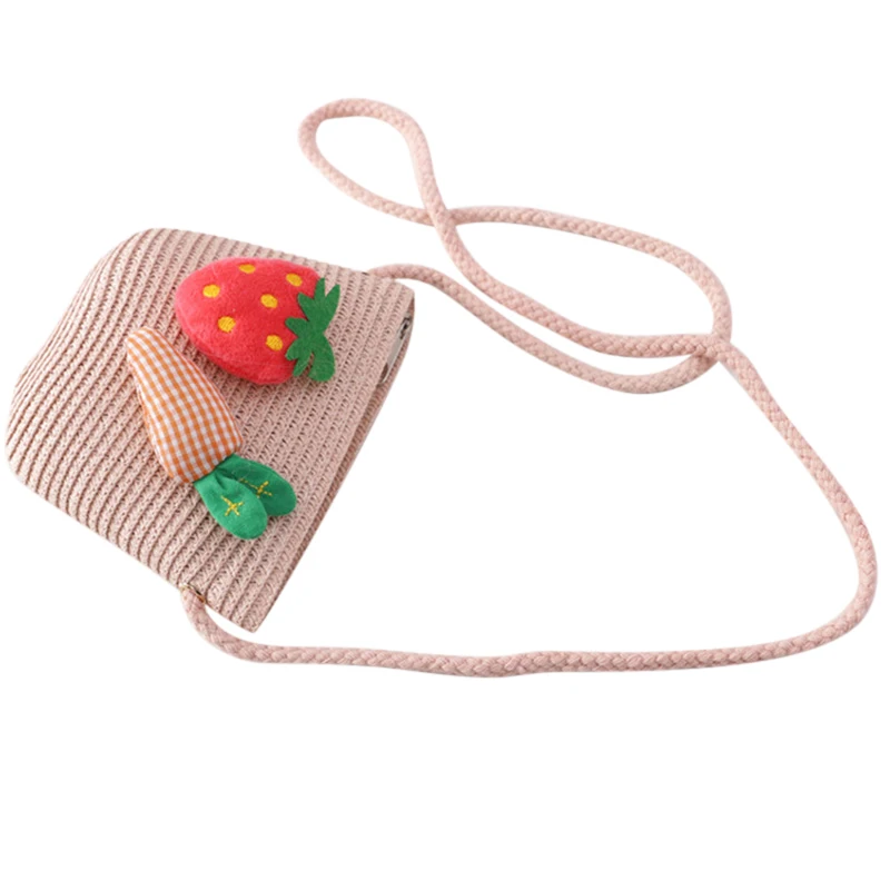 pink bag Droppshiping шляпа сумка набор волнистых соломенных шляп клубника редис шапка одно плечо сумка для детей весенний Летний пляж J55 - Цвет: pink bag