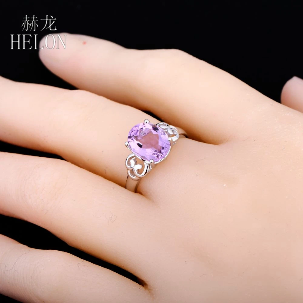 HELON, 925 пробы, серебряное, безупречное, овальная огранка, 2.63ct, натуральный аметист, обручальное кольцо для женщин, модные ювелирные изделия, вечерние кольца