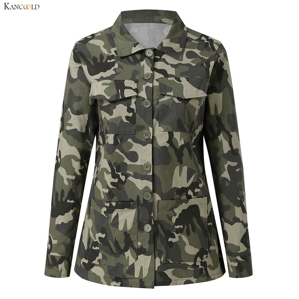 lower price  KANCOOLD coats Women Winter Fashion Longsleeved Camouflage Print Jacket Casual Stand Collar new coa