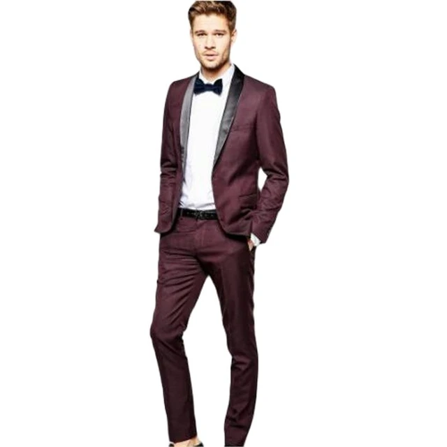 Burgundy Shawl Lapel Blazer Trousers Men Suits Slim Fit Formal Tuxedo  Custom Made Prom Party Wear Male Clothing 2Pc Jacket Pants - AliExpress