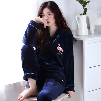 pyjamas women winter Теплые пижамы, женские зимние толстые женские пижамы, фланелевые пижамы, женские длинные осенние пижамы, женская домашняя одежда из двух частей, одежда для сна XXL - Цвет: pyjamas women winter