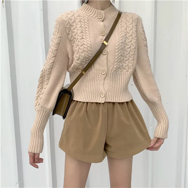 RUGOD New Women Knitted Cardigan Korean Chic Vintage Stylish Short Sweater Coat O-neck Long Sleeves Slim Autumn Coat Female - Цвет: apricot