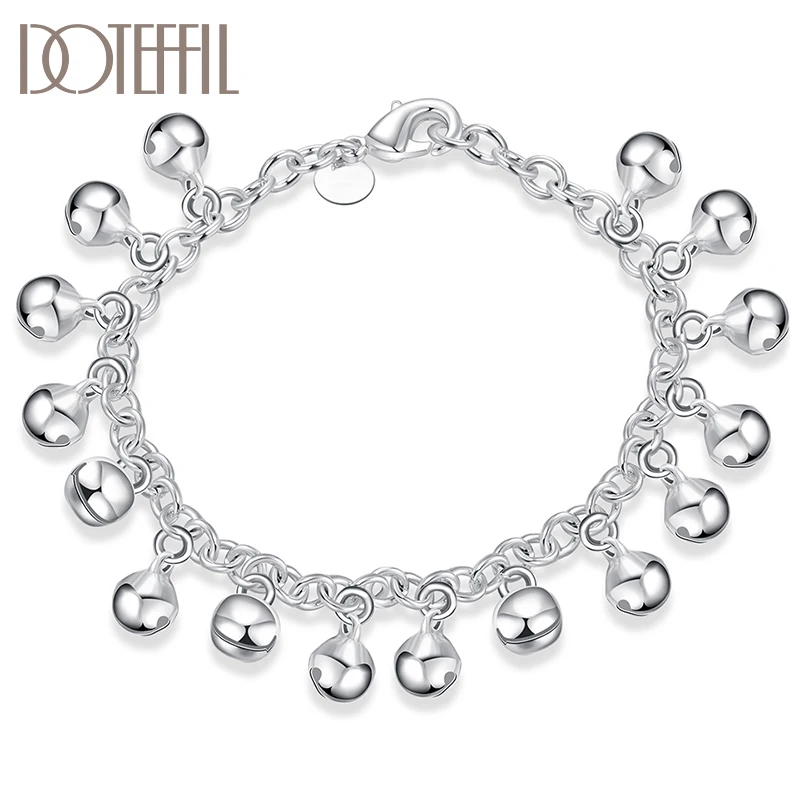 

DOTEFFIL 925 Sterling Silver Gold Round Bells Clang Bracelet For Women Wedding Engagement Party Jewelry