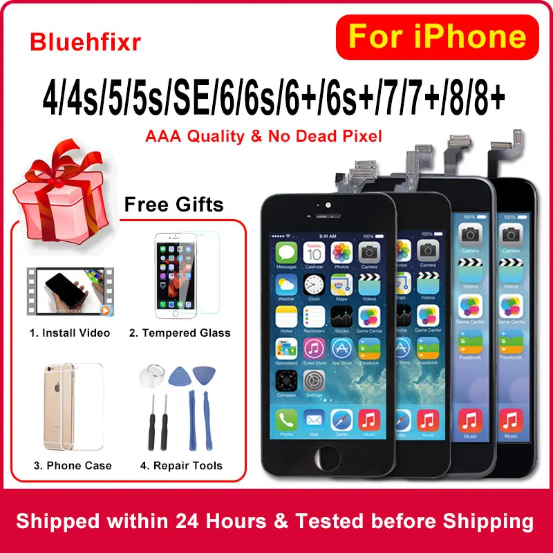 Качественный ЖК-дисплей AAA для iPhone 4, 4S, 5, 5S, SE, 6, 6 S, 6 plus, 6S plus, 7, 7 plus, 8, 8 plus, ЖК-дисплей, сенсорный экран, замена, без битых пикселей