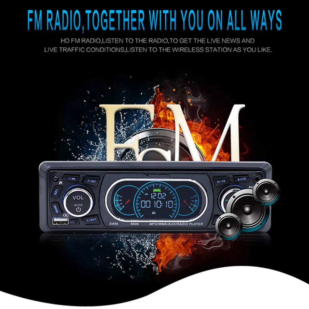 

Universal 12V SWM 8809 Vehicle Smart Car MP3 Player AUX USB FM Bluetooth Car Radio Stereo Audio TF Card U disk Remote Control