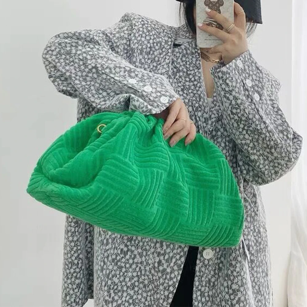 Green Towel Fabric Pouch Women Handbags Designer Dumpling Bags for Shoulder Bag Cloud Clutch Crossbody 2021 | Багаж и сумки