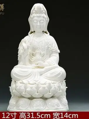 12 &quotКитай белый фарфор Dehua Seat lotus Kwan Yin Guan Goddess ваза статуя|statues goddess|statue porcelainstatue china