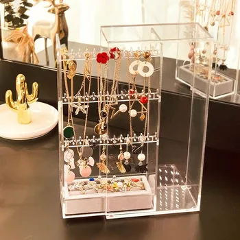 

Free Shipping Acrylic Jewelry Storage Box Earrings Display Stand Rack Drawer Tray Ring Necklace Bracelet Stand Box Dust proof
