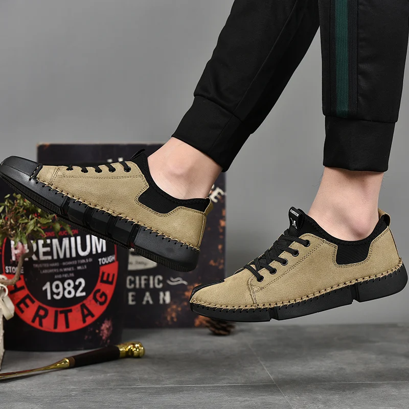 2020 New Spring Men Casual Shoes Handmade Leather Loafers Outdoor Men's Shoes Quality Split Leather Flat Moccasins Men Sneakers