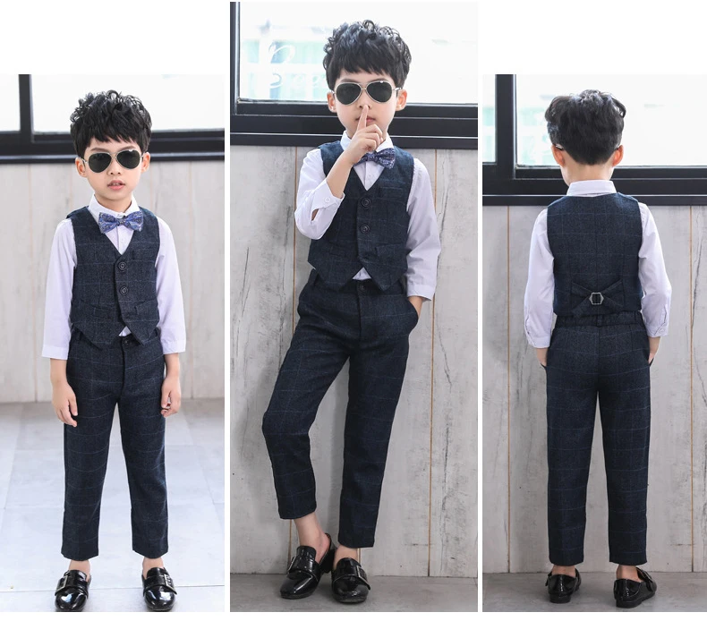 Dollplus/Детские костюмы для мальчиков деловой жилет+ блейзер+ брюки, Детский костюм из 3 предметов Пиджаки для джентльменов, Свадебный костюм Детская праздничная одежда