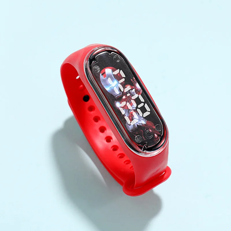 Disney-Reloj de Spider-Man para niños, pulsera luminosa de Iron Man, deportivo, LED, táctil, regalos de cumpleaños