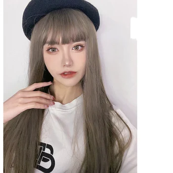 

TALANG Long Straight Grey Wig Synthetic Wigs for Women Natural with Bangs Heat Resistant Fiber Hair for Cosplay Party Wigs