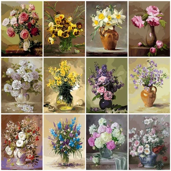 

HUACAN DIY Painting By Number Flower Drawing On Canvas Art Gift Pictures By Numbers Hand Painted Paintings Flowers Home Decor