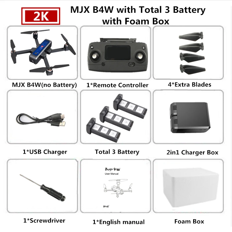 Blue 3B Foam Box MJX Bugs 4W B4W 5G Дрон с GPS с Wi-Fi 2K HD камера Анти-встряхивание 1,6 км 25 минут Fly Time оптический поток Квадрокоптер-Дрон VS F11 - Цвет: Blue 3B Foam Box