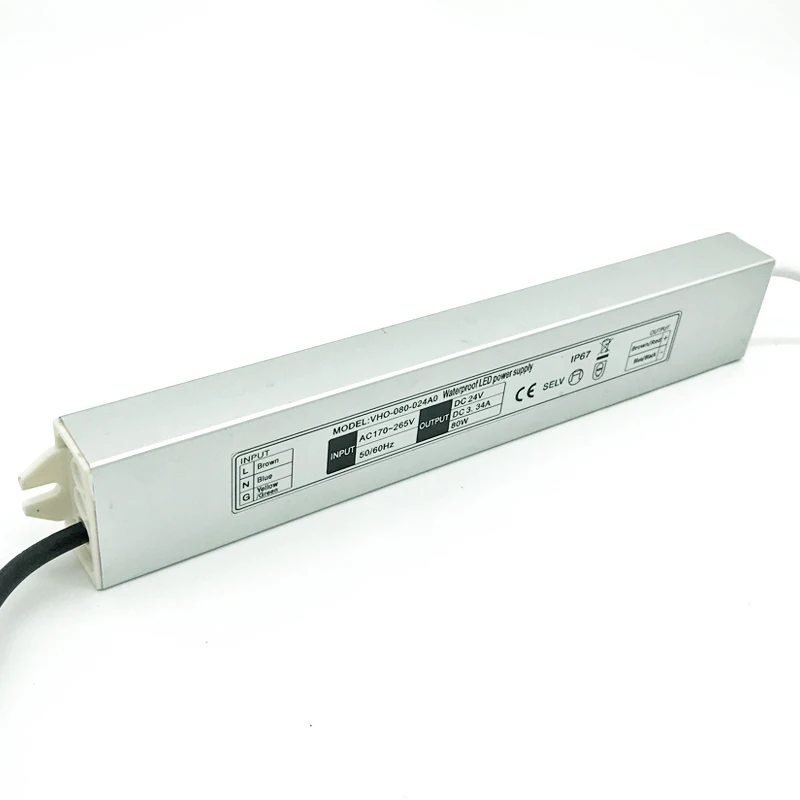 IP67 60 Вт 80 Вт 100 Вт Светодиодный источник питания AC100-240V 12 В 24 В dc трансформатор