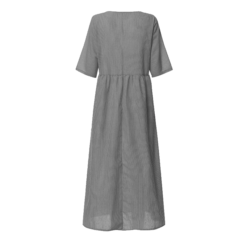 ZANZEA плюс размер платье с принтом полоска Лето Половина рукава Vestidos женские длинные макси платья Повседневное хлопковое белье халат Femme 5XL