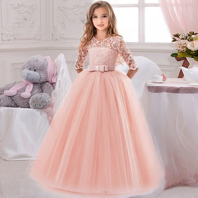 Vestido de princesa para niñas, ropa de dama de honor, fiesta de boda, color rosa y blanco, 8, 12, 13 y 14 años _ - AliExpress Mobile