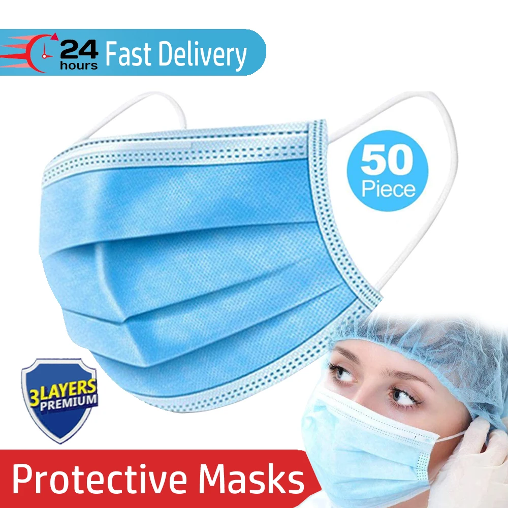 

Disposable Face Masks 3 Layer Filter Facial Dustproof Protective Safety Mouth Mask Anti PM2.5 Elastic Ear loop Face Care