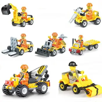 

Creator Technic Designer Bricks 6pcs Construction Vehicle Excavator Dumper Bulldozer Truck ly City Car Building Blocks