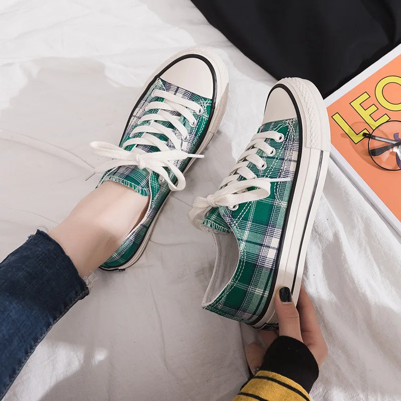 

Spring New Korean Version100 Canvas Shoes Female Student Checker Leisure Shoes Female Running Leisure Shoes Female Slipper Shoes