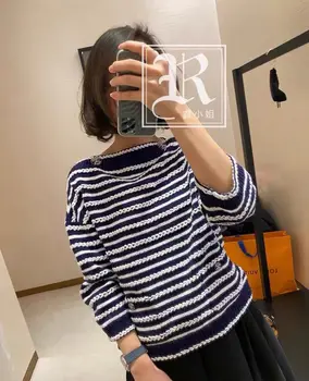 

2020 Women Spring Runway Vintage Color Patchwork Striped Sweater Long Sleeves Cotton Pullover Knit Sweater Brand High Quality