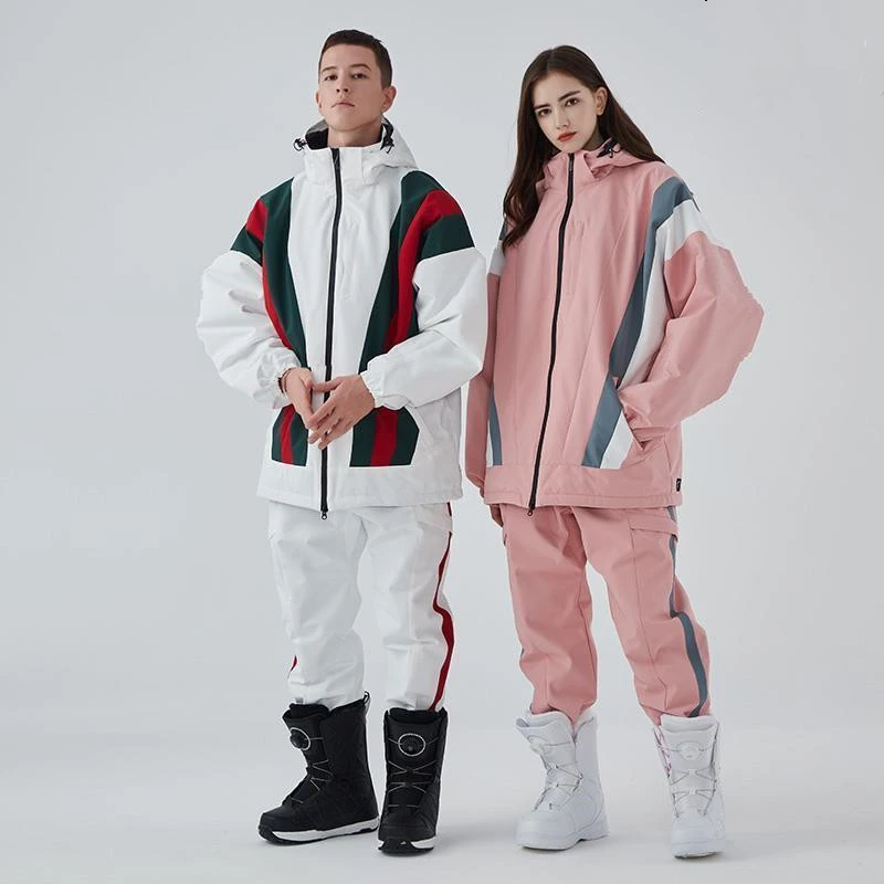 esquí para hombre y mujer, conjunto de chaqueta y pantalones impermeables, ropa cálida de gran tamaño para nieve, color rosa y blanco|Conjuntos de - AliExpress