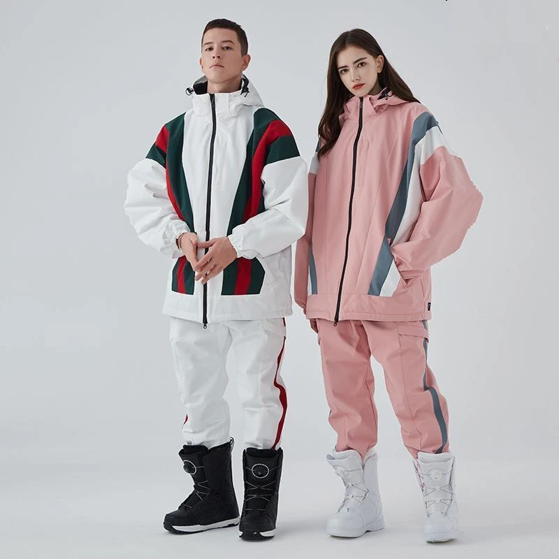 de esquí para hombre y conjunto de y pantalones impermeables, ropa cálida de tamaño para la nieve, color rosa y blanco|Conjuntos de snowboard| - AliExpress