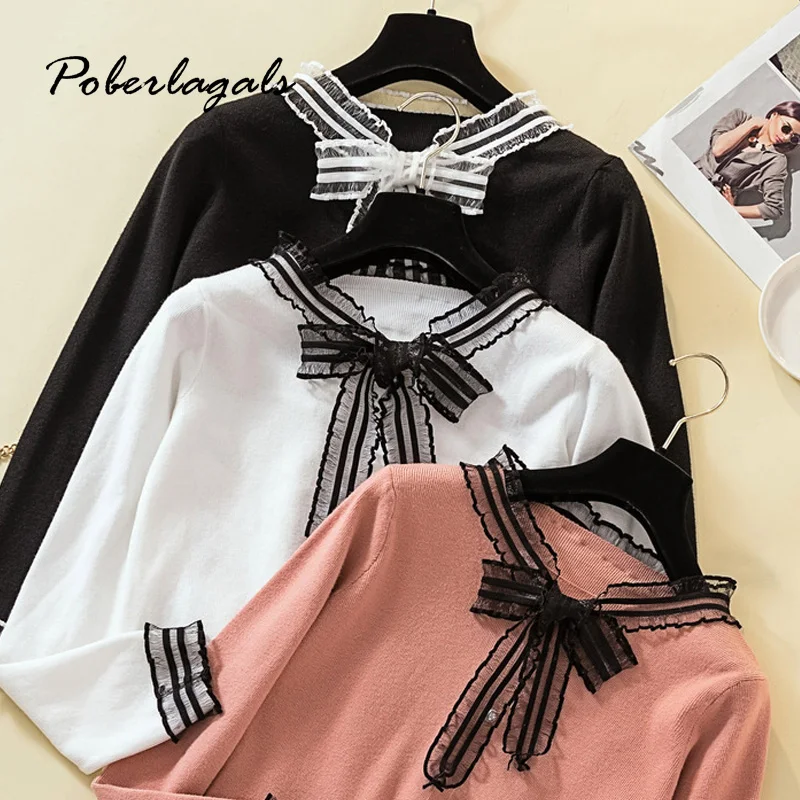 

Pull 2019 Korean Knitwear Autumn sweater women winter pullovers Small fragrant wind bow knitting sweaters female womens clothes